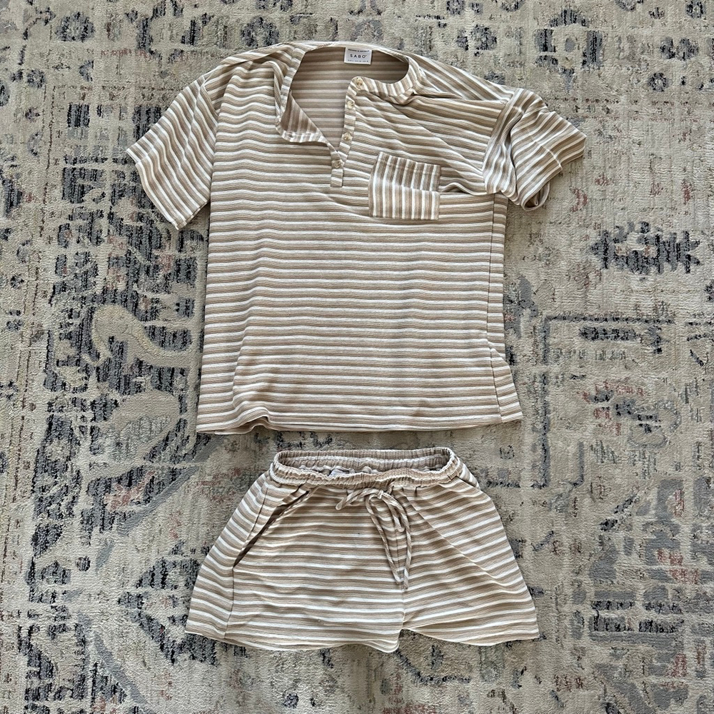 Women's SABO Beige White Striped Set M/L